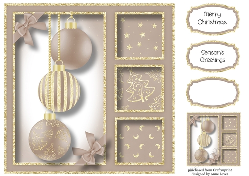 Gold Foil Baubles - Taupe 8x8