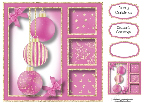 Gold Foil Baubles - Pink 8x8