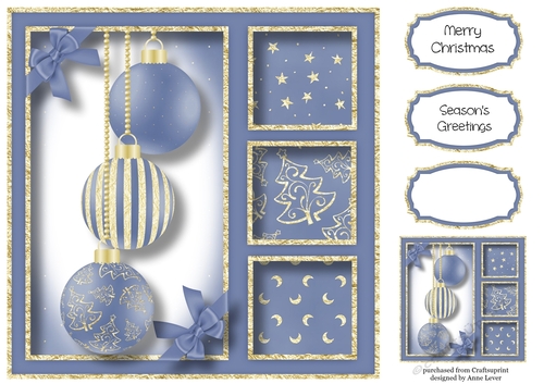 Gold Foil Baubles - Blue 8x8