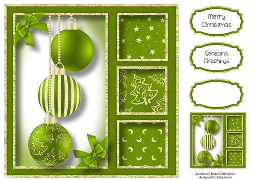 Gold Foil Baubles - Green 8x8
