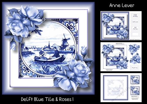 Delft Blue Tile & Roses 1