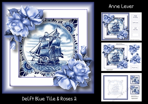 Delft Blue Tile & Roses 2