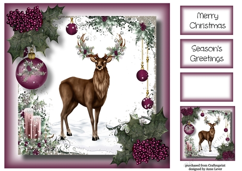 Christmas Stag & Holly Berries 8x8