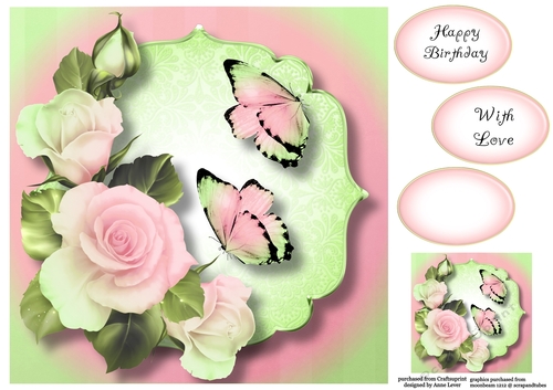 Blended Pastel Roses - Green & Pink 8x8