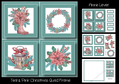 Teal & Pink Christmas Quad Frame