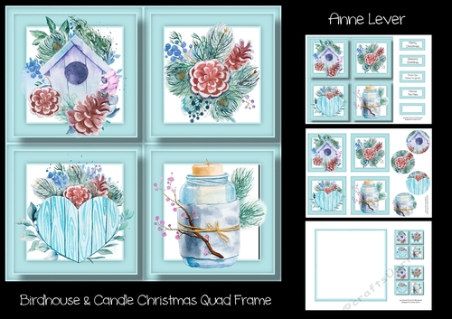Birdhouse & Candle Christmas Quad Frame