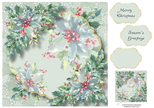 Gold Foil Transparent Christmas - Holly 8x8