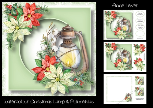 Watercolour Christmas Lamp & Poinsettias