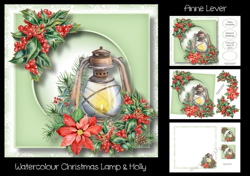 Watercolour Christmas Lamp & Holly