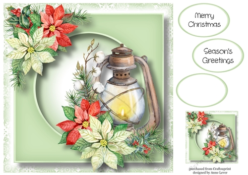 Watercolour Christmas Lamp & Poinsettias 8x8