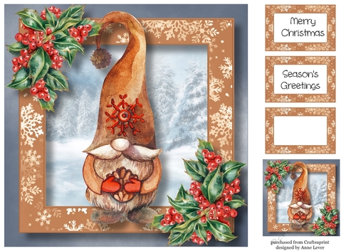 Christmas Gnome & Holly 2 8x8