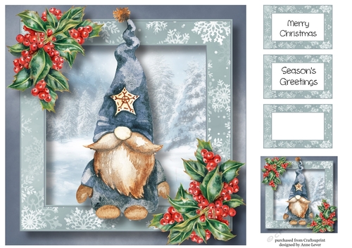 Christmas Gnome & Holly 1 8x8