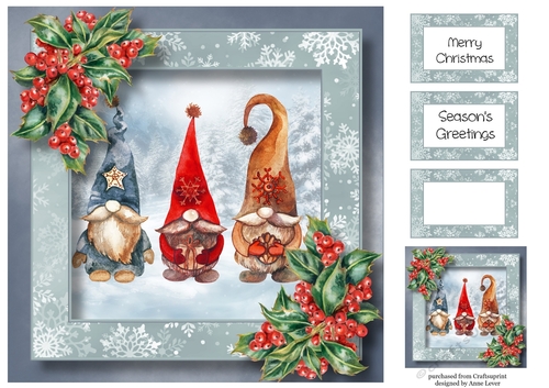 Christmas Gnome & Holly 4 8x8