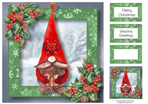 Christmas Gnome & Holly 3 8x8