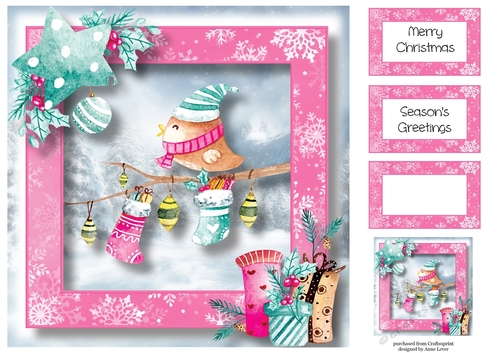 Pink Christmas Bird 8x8