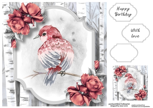 Watercolour Winter Bird Birthday 2 8x8