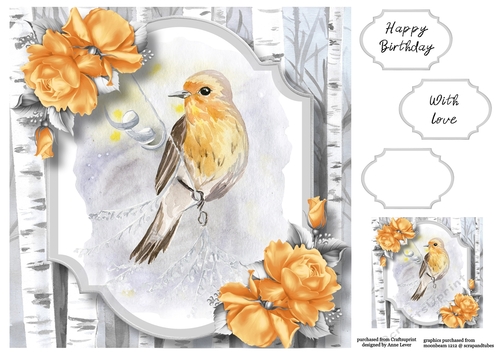 Watercolour Winter Bird Birthday 1 8x8
