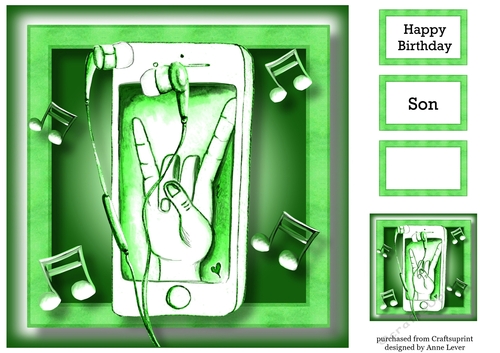 Music Lover Modern - iPhone & Earbuds Green 8x8