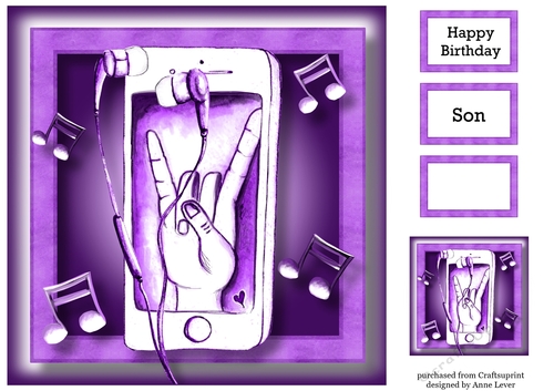 Music Lover Modern - iPhone & Earbuds Purple 8x8