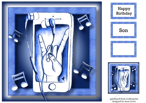 Music Lover Modern - iPhone & Earbuds Blue 8x8