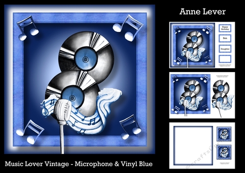 Music Lover Vintage - Microphone & Vinyl Blue