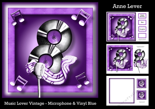 Music Lover Vintage - Microphone & Vinyl Purple