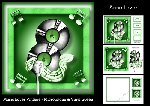 Music Lover Vintage - Microphone & Vinyl Green
