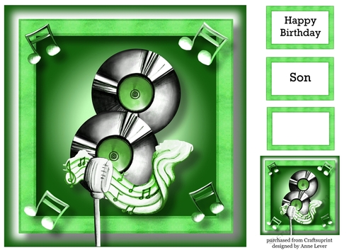 Music Lover Vintage - Microphone & Vinyl Green 8x8