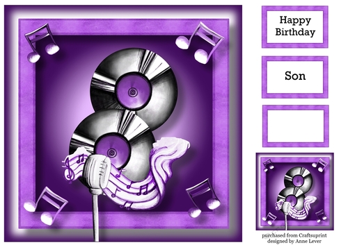 Music Lover Vintage - Microphone & Vinyl Purple 8x8