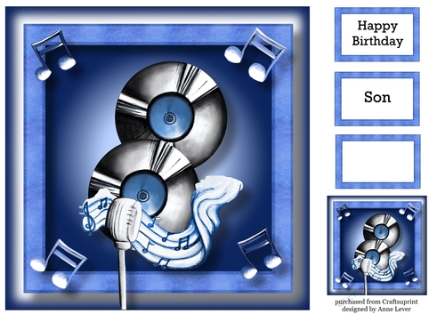 Music Lover Vintage - Microphone & Vinyl Blue 8x8