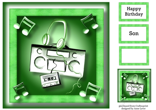 Music Lover Retro - Boombox & Cassette Green 8x8
