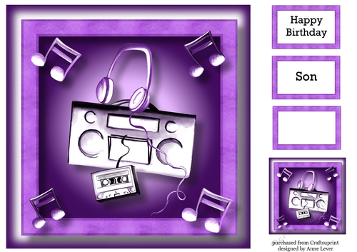 Music Lover Retro - Boombox & Cassette Purple 8x8
