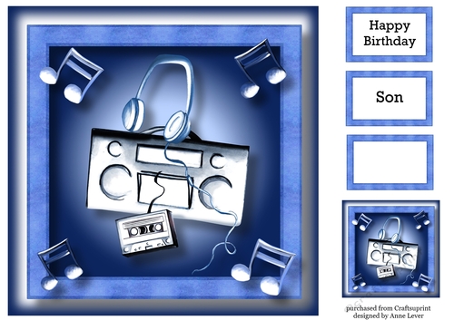 Music Lover Retro - Boombox & Cassette Blue 8x8