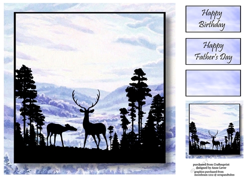 Stag Silhouette (Male) - Winter Hills 8x8