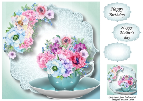 Beautiful Bouquet Teacup & Saucer 4 8x8