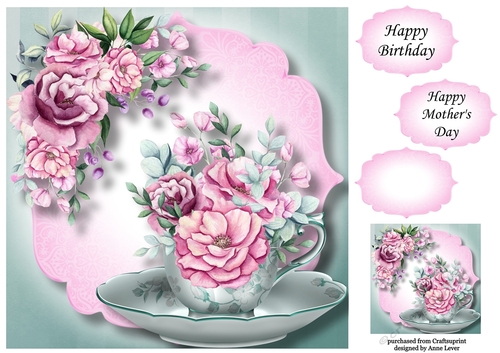 Beautiful Bouquet Teacup & Saucer 3 8x8