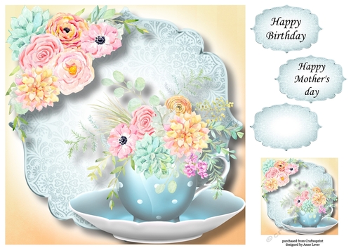 Beautiful Bouquet Teacup & Saucer 12 8x8