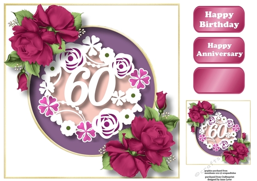 Faux Paper Cut 60 - Birthday Or Anniversary 8x8