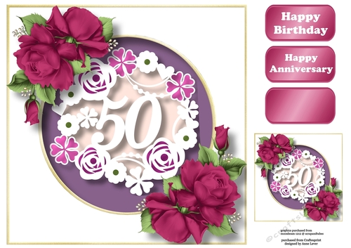 Faux Paper Cut 50 - Birthday Or Anniversary 8x8