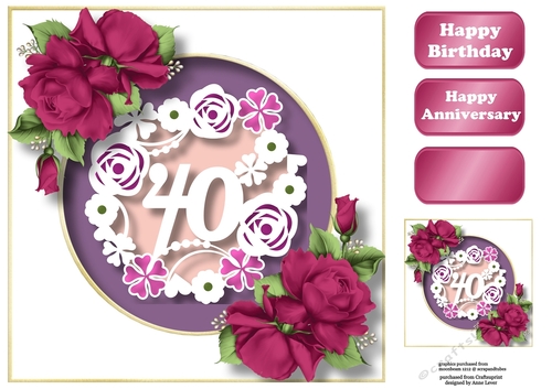 Faux Paper Cut 40 - Birthday Or Anniversary 8x8