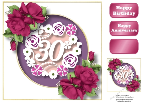Faux Paper Cut 30 - Birthday Or Anniversary 8x8