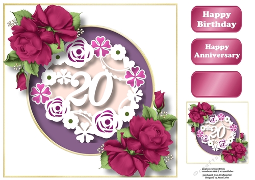 Faux Paper Cut 20 - Birthday Or Anniversary 8x8