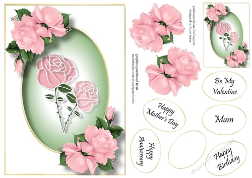 Faux Paper Cut Pink Roses A5