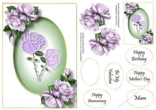 Faux Paper Cut Purple Roses A5