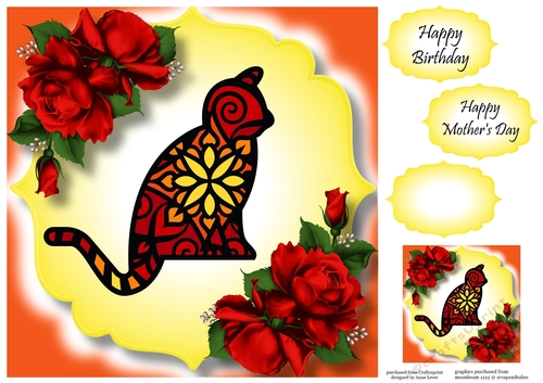 Stained Glass Cat 2 8x8