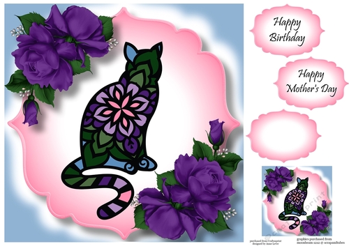 Stained Glass Cat 3 8x8
