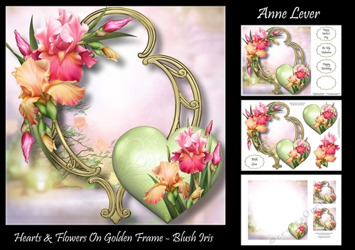 Hearts & Flowers On Golden Frame - Blush Iris