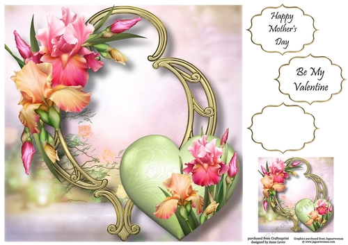 Hearts & Flowers On Golden Frame - Blush Iris 8x8