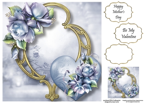 Hearts & Flowers On Golden Frame - Porcelain Roses 8x8