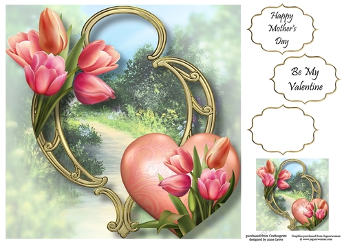 Hearts & Flowers On Golden Frame - Tulips 8x8